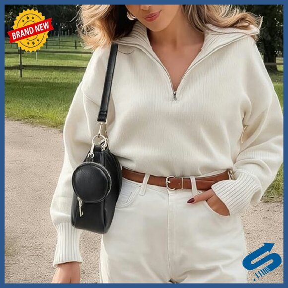 Vegan Leather Crossbody Bag with Detachable Straps, Compact Tote Purse - Picture 8 of 8